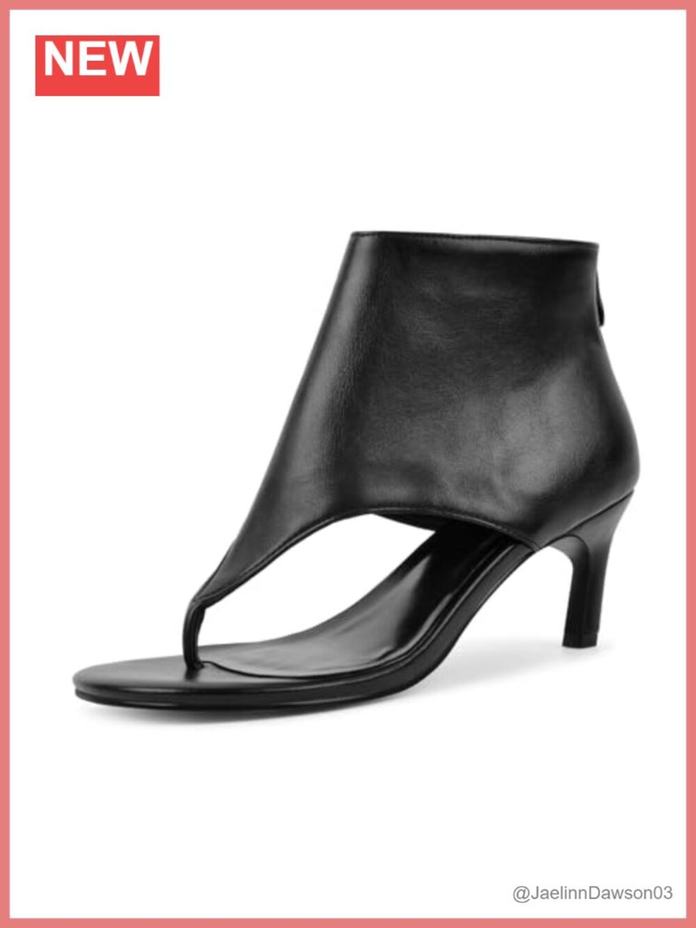 Women's Faux Leather Kitten Heel Thong Sandals with Ankle Cuff and Zip Closure